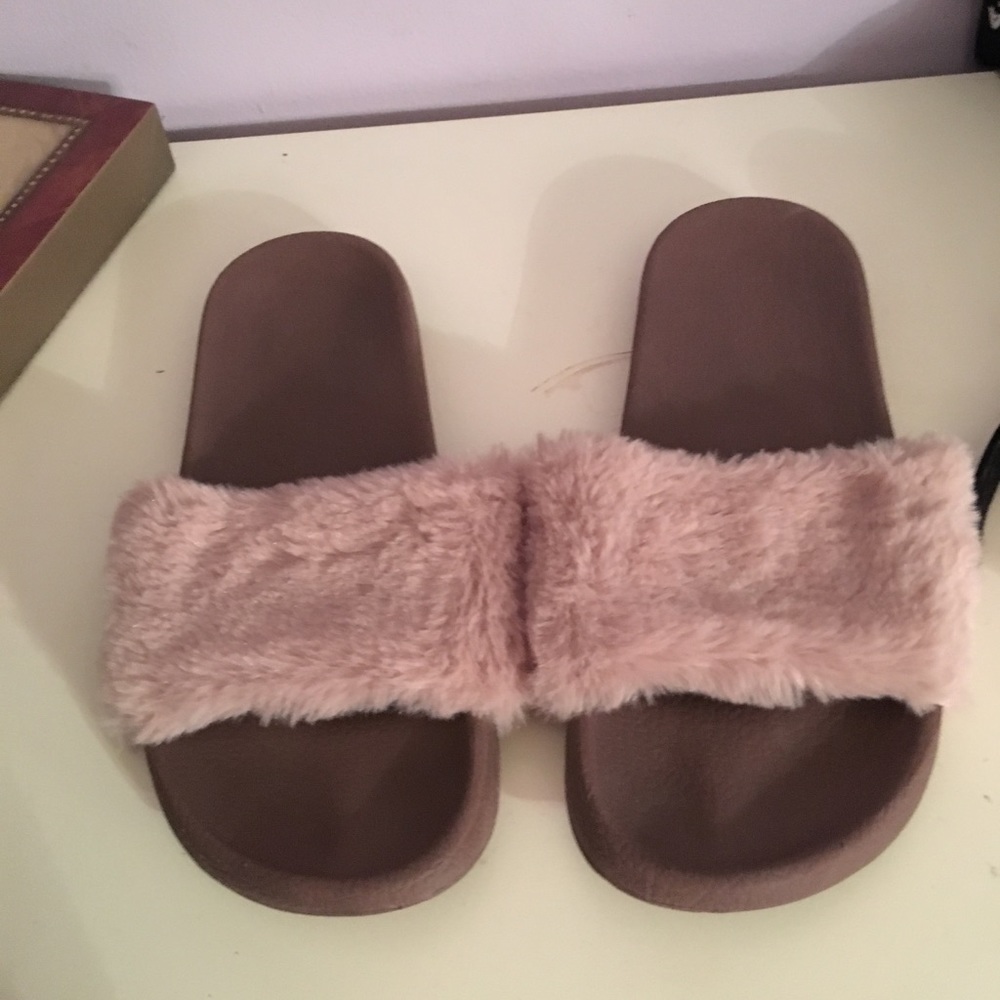 Pink fuzzy slides